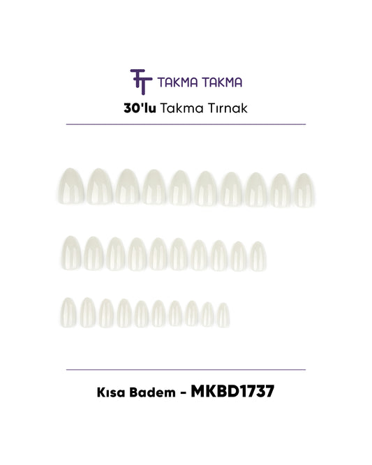 MKBD1737 Kısa Badem 30'lu Standart Beden Tekrar Kullanılabilir Protez Takma Tırnak