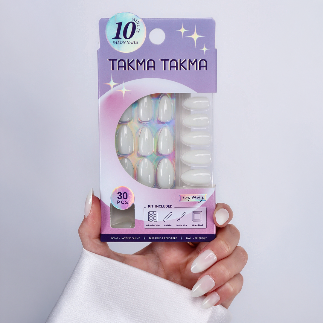 Kırık Beyaz Kısa Badem Soft Jel Standart Beden 30'lu Takma Tırnak MKBD3651
