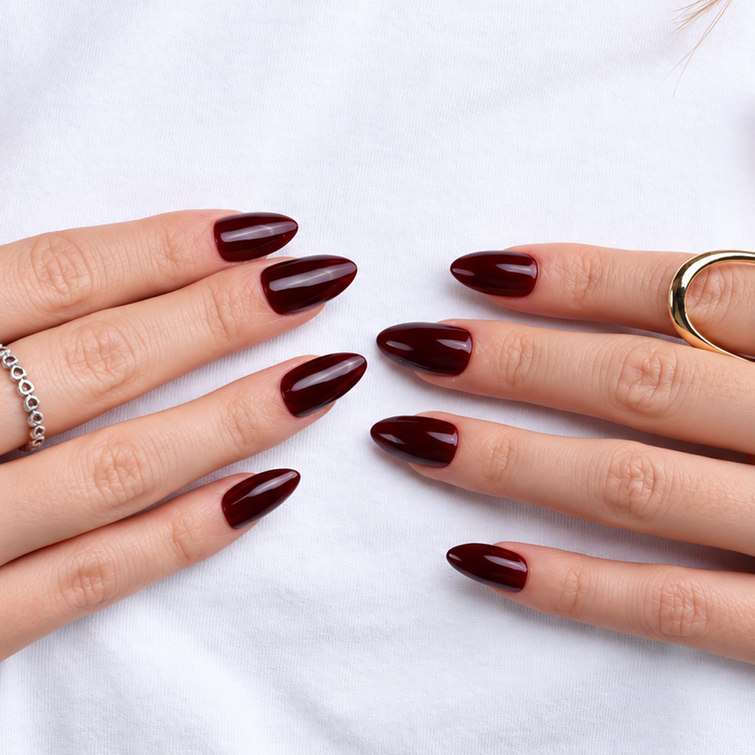 Koyu Bordo Kısa Badem Soft Jel Standart Beden 30'lu Takma Tırnak MKBD3653