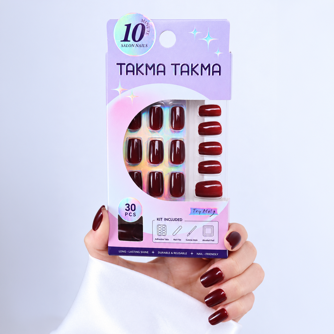 Koyu Bordo Cat Eye Kısa Balerin Soft Jel Standart Beden 30'lu Takma Tırnak MKBL3656