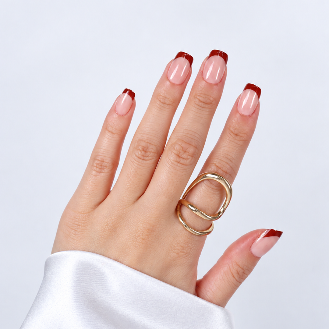Nude Bordo French Kısa Balerin Soft Jel Standart Beden 30'lu Takma Tırnak MKBL3659