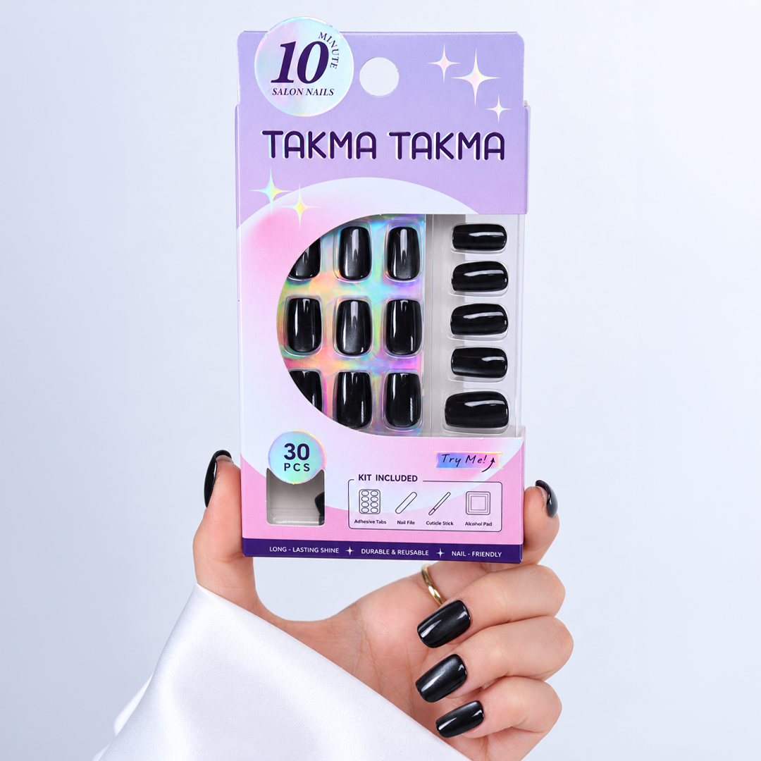 Siyah Simli Cat Eye Kısa Balerin Soft Jel Standart Beden 30'lu Takma Tırnak MKBL3664