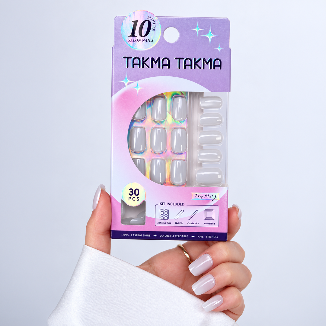Beyaz İnci Tozu Kar Tanesi Kısa Balerin Soft Jel Standart Beden 30'lu Takma Tırnak MKBD3668