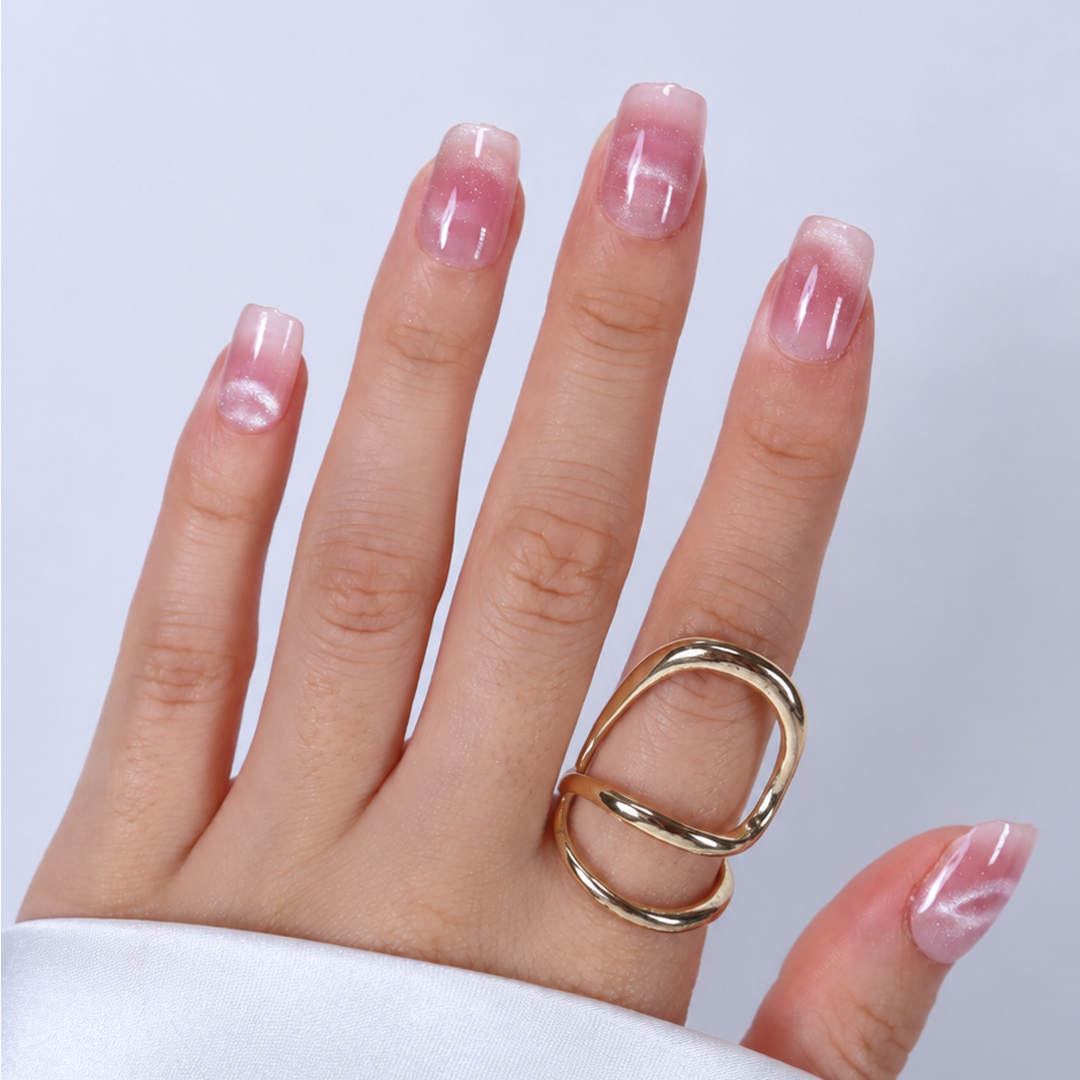 Nude Pembe Cat Eye Işıltı Kısa Balerin Soft Jel Standart Beden 30'lu Takma Tırnak MKBL3677