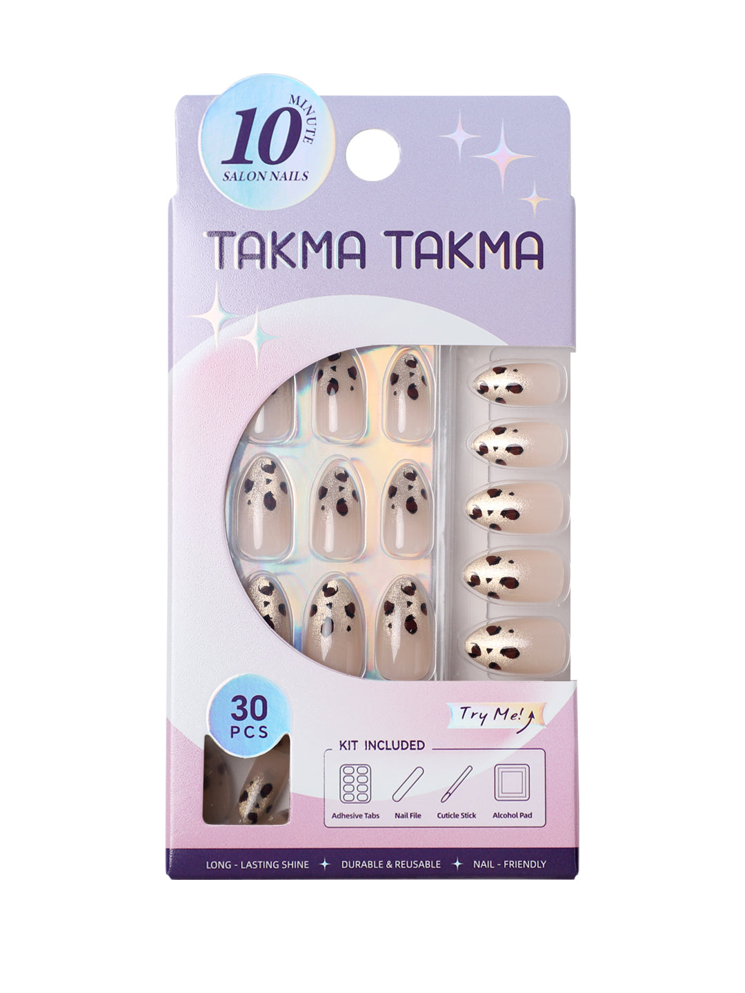 Nude Leopar Nail Art Kısa Badem Soft Jel Standart Beden 30'lu Takma Tırnak MKBD3672
