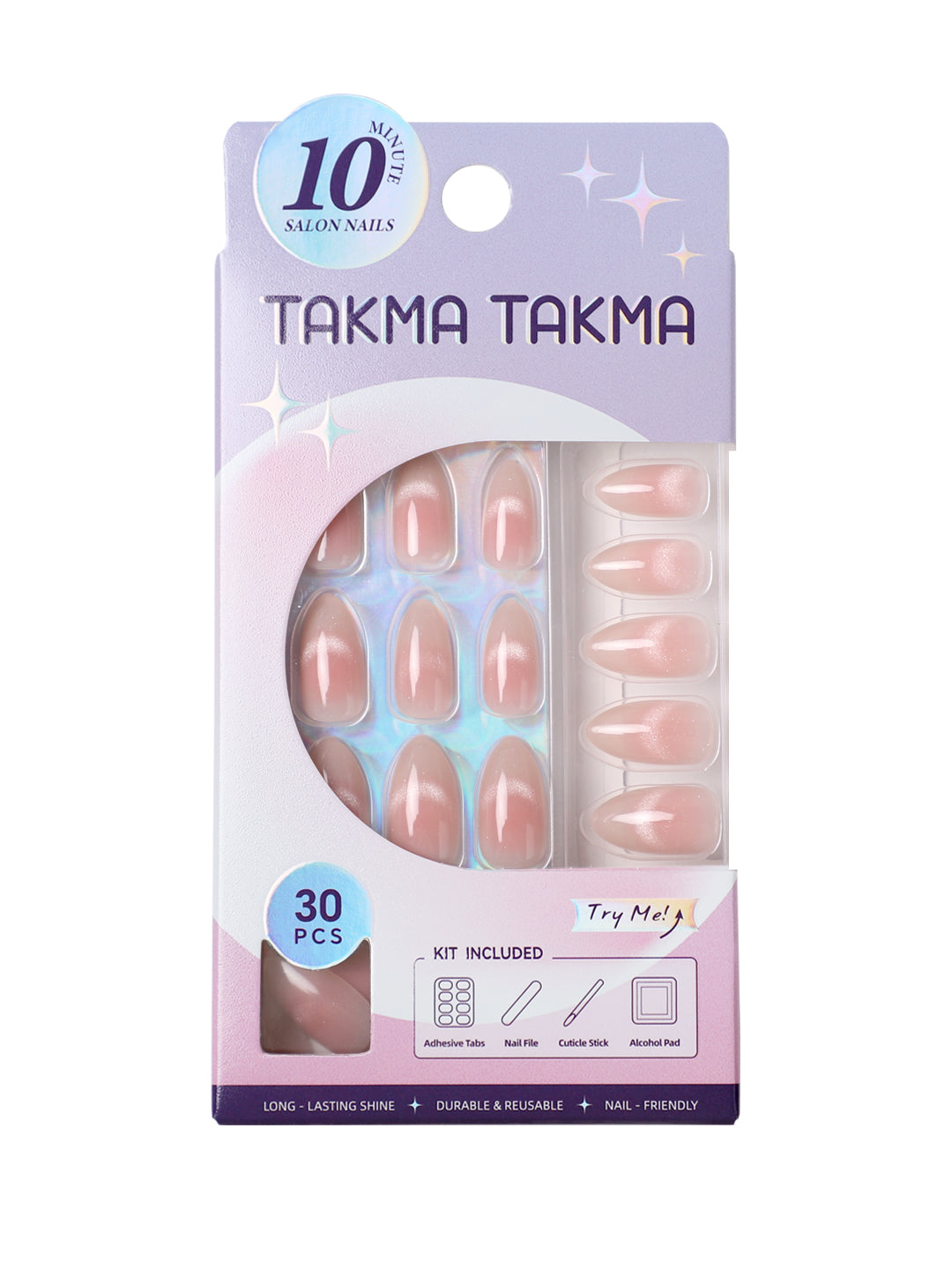 Nude Pembe Gül Cat Eye Kısa Badem Soft Jel Standart Beden 30'lu Takma Tırnak MKBD3678