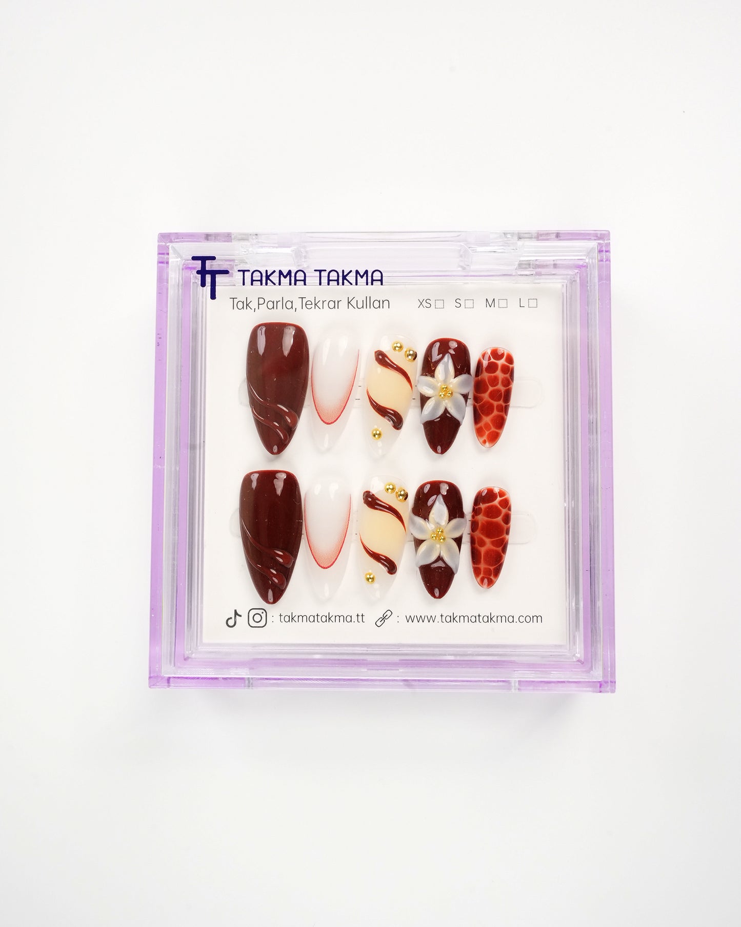 10'lu Renkli Orta Balerin OBL1553 Tekrar Kullanılabilir El Yapımı Protez Takma Tırnak