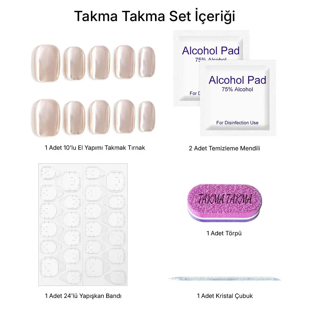 10'lu Ten Rengi Kısa Balerin TT0908 Tekrar Kullanılabilir El Yapımı Protez Takma Tırnak Takma Takma