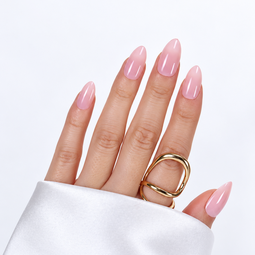Pudra Pembe Kısa Badem Soft Jel Standart Beden 30'lu Takma Tırnak MKBD3649
