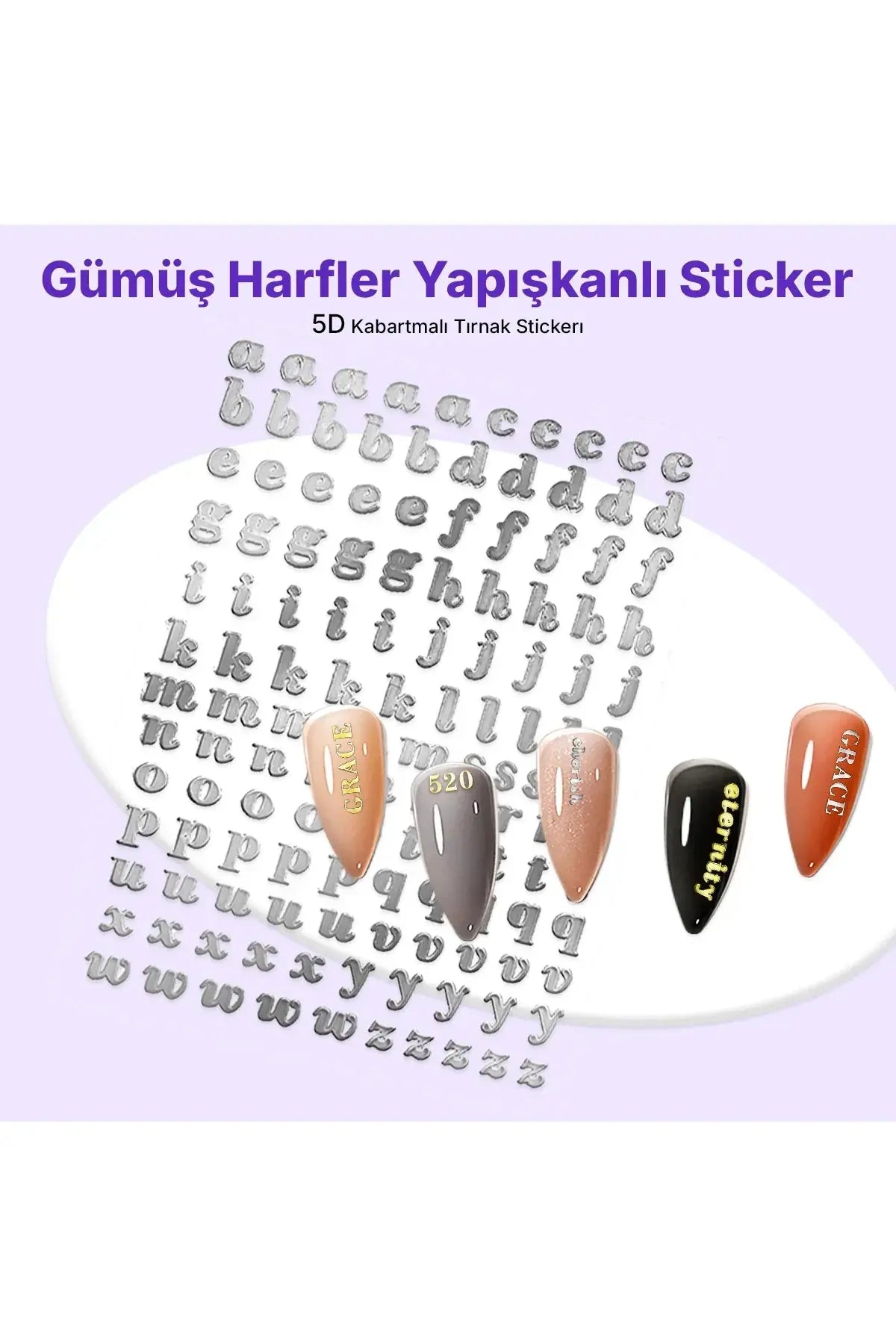 STC-MO-001 - Gümüş Harfler Yapışkanlı Sticker Takma Takma