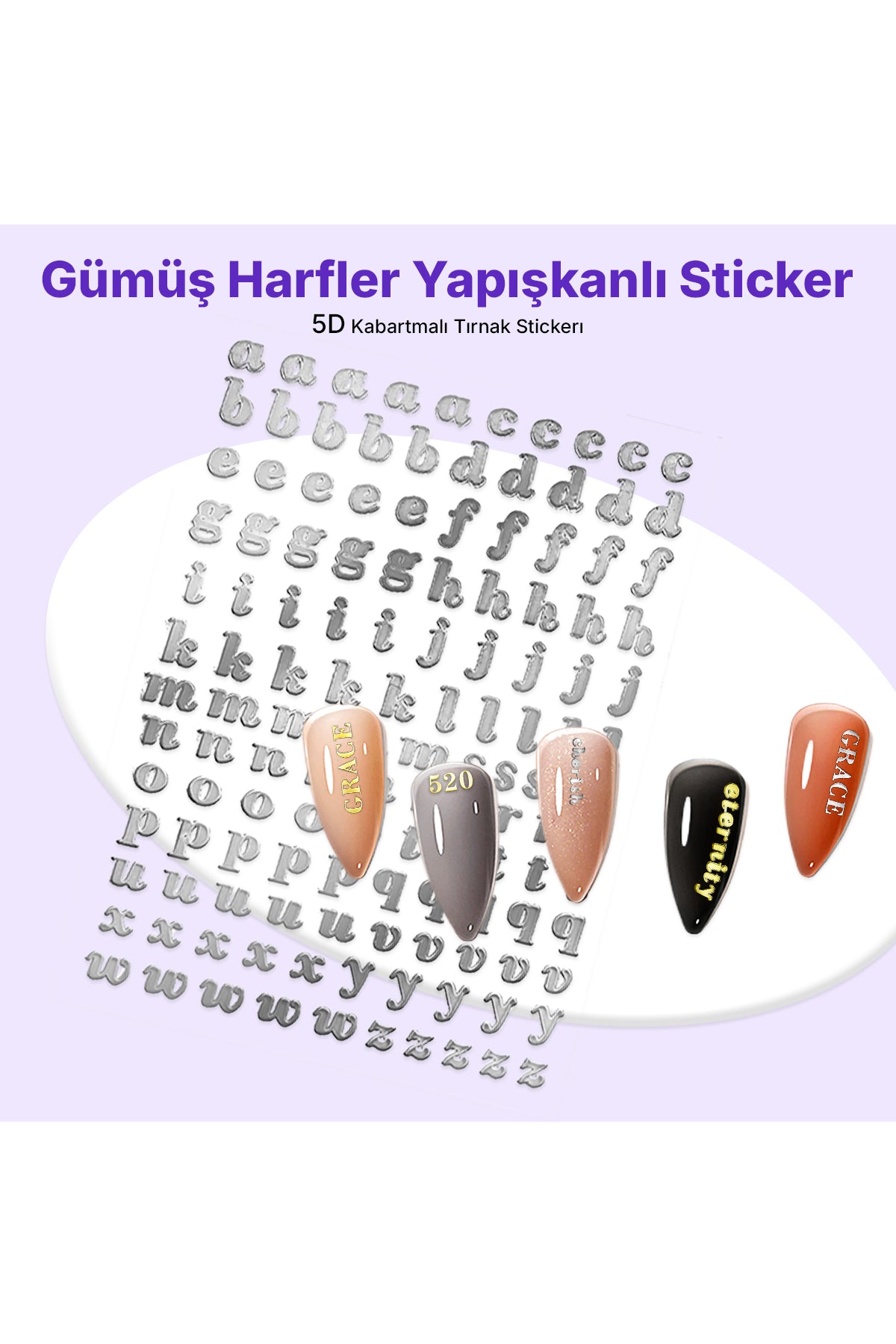 STC-MO-001 - Gümüş Harfler Yapışkanlı Sticker
