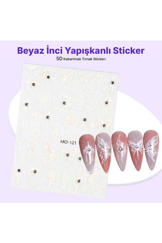 STC-MO-121 - Beyaz İnci Yapışkanlı Sticker