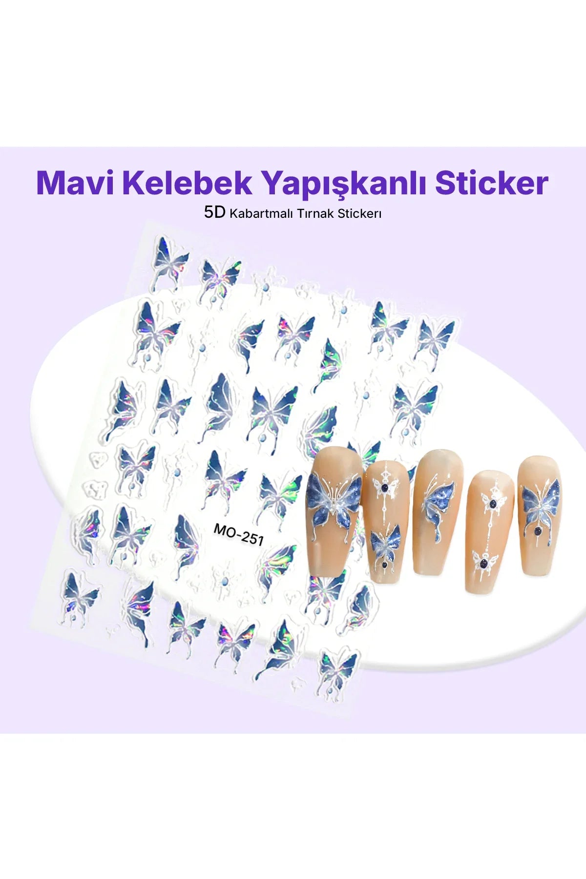 STC-MO-251 - Mavi Kelebek Yapışkanlı Sticker Takma Takma