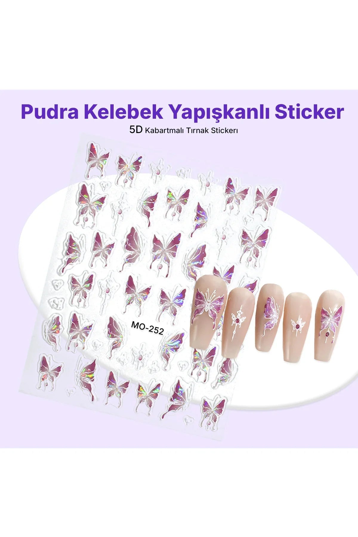 STC-MO-252 - Pudra Kelebek Yapışkanlı Sticker Takma Takma