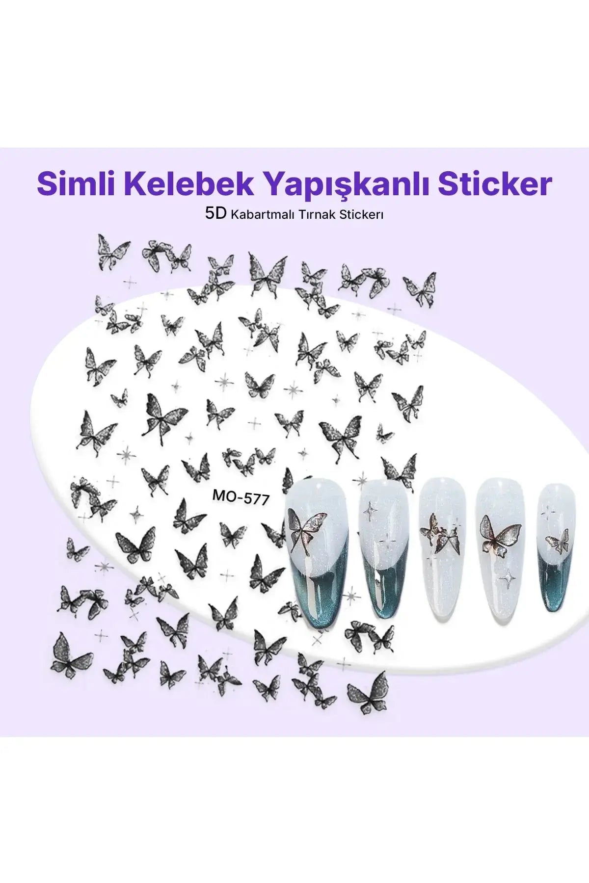STC-MO-577 - Simli Kelebek Yapışkanlı Sticker Takma Takma