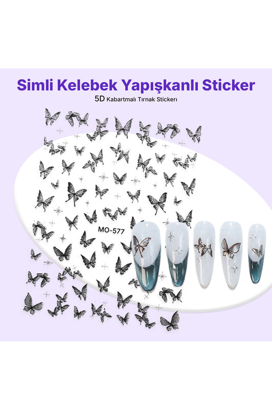 STC-MO-577 - Simli Kelebek Yapışkanlı Sticker