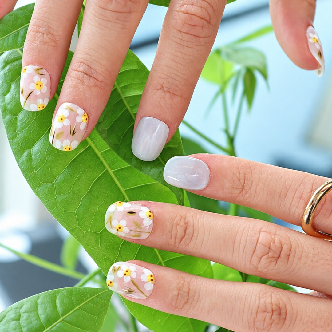Takma Tırnak Gümüş Nail Art Kısa Yuvarlak 10'lu Tekrar Kullanılabilir El Yapımı Protez Takma Tırnak EKYL3015