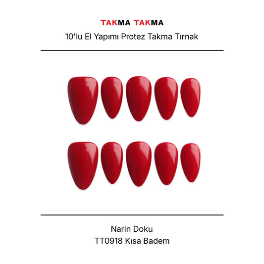 Takma Tırnak Tekrar Kullanılabilir El Yapımı Protez Narin Doku - 10'lu Kısa Oval TT0918