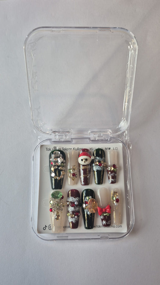 Tekrar Kuıllanılabilir Takma Tırnak Yeni Yıl XS Beden