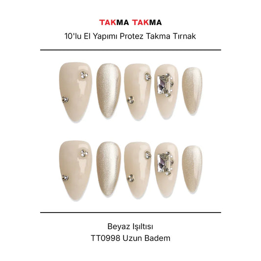 Tekrar Kullanılabilir El Yapımı Protez Takma Tırnak Danburit Noktürn - 10'lu TT0998