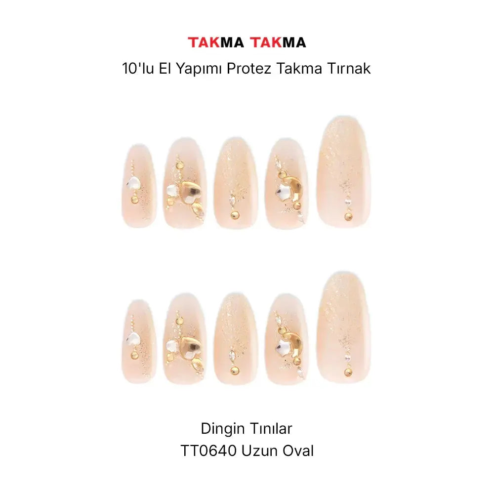 10'lu Ten Rengi Uzun Oval TT0640 Tekrar Kullanılabilir El Yapımı Protez Takma Tırnak Takma Takma