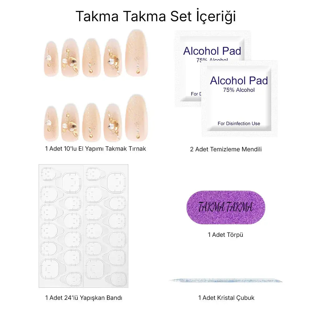 10'lu Ten Rengi Uzun Oval TT0640 Tekrar Kullanılabilir El Yapımı Protez Takma Tırnak Takma Takma