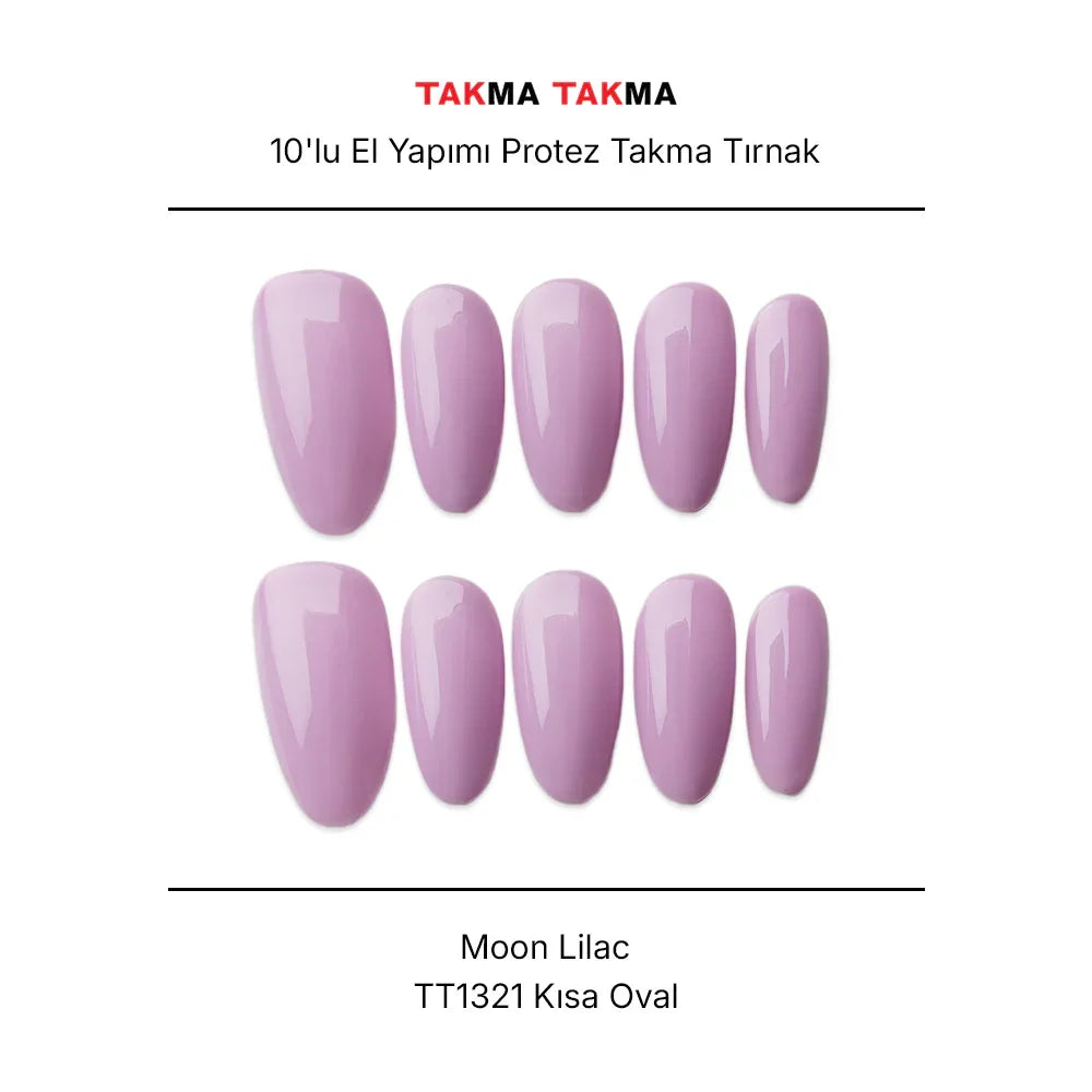 15'li Mor Kısa Oval TT1321 Tekrar Kullanılabilir El Yapımı Protez Takma Tırnak Takma Takma