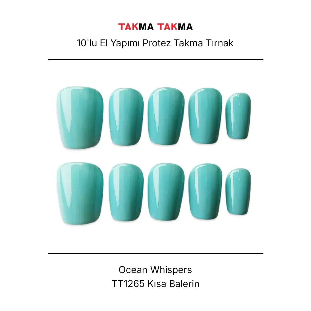 10'lu Mavi Kısa Oval  TT1265 Tekrar Kullanılabilir El Yapımı Protez Takma Tırnak Takma Takma