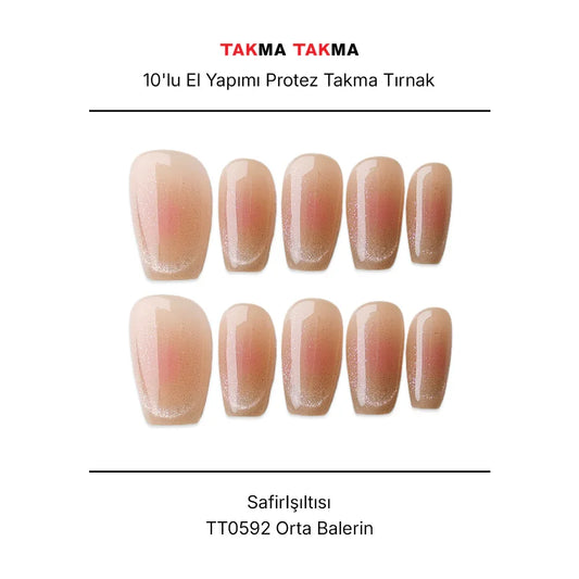 Tekrar Kullanılabilir El Yapımı Protez Takma Tırnak Safir Işıltısı - 10'lu TT0592