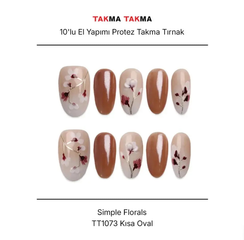 10'lu Pembe Kısa Oval TT1073 Tekrar Kullanılabilir El Yapımı Protez Takma Tırnak Takma Takma