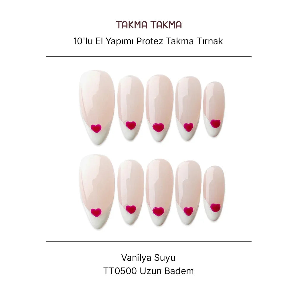 10'lu Ten Rengi Uzun Oval TT0500 Tekrar Kullanılabilir El Yapımı Protez Takma Tırnak Takma Takma