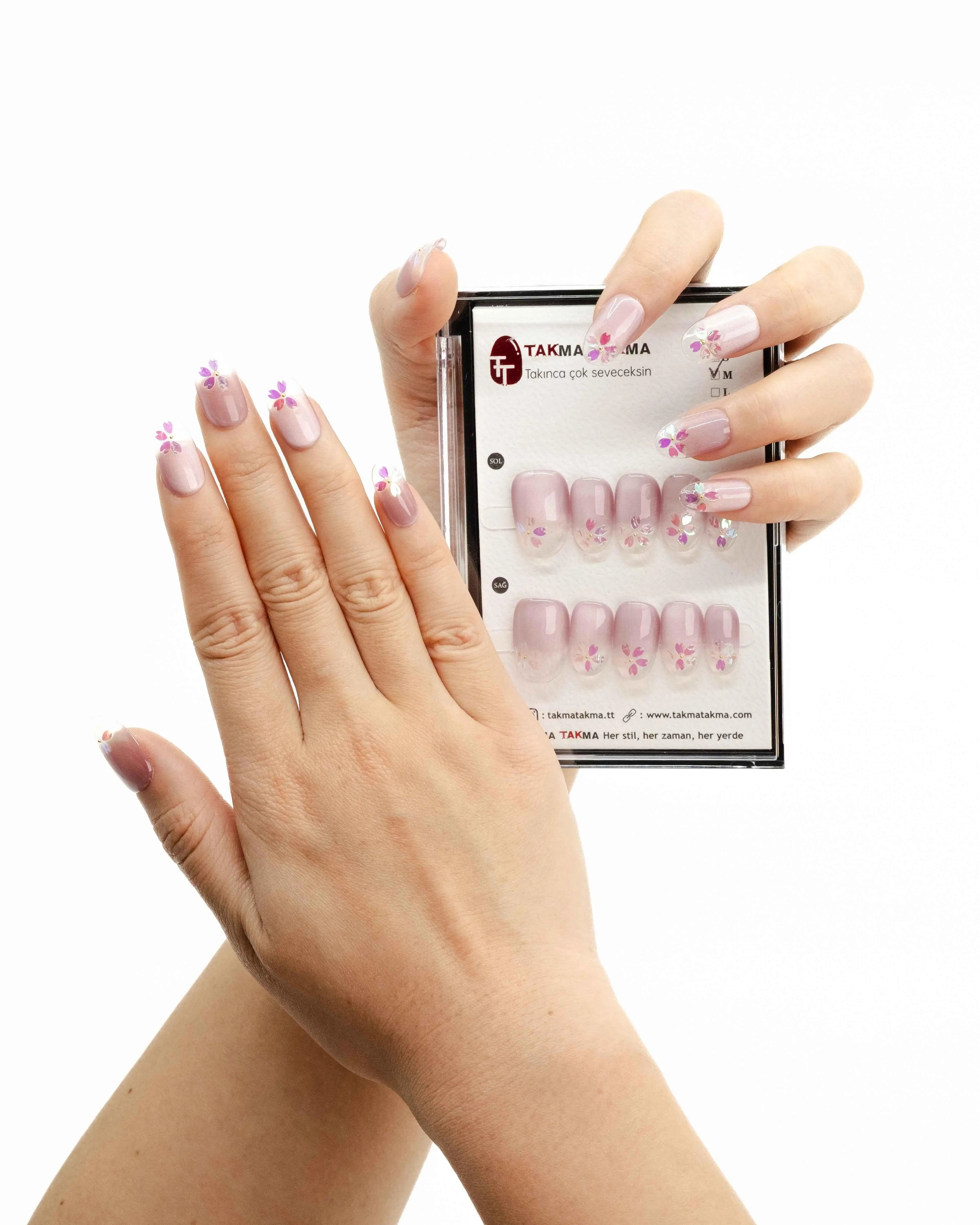 10'lu Pembe Kısa Oval TT1020 Tekrar Kullanılabilir El Yapımı Protez Takma Tırnak Takma Takma