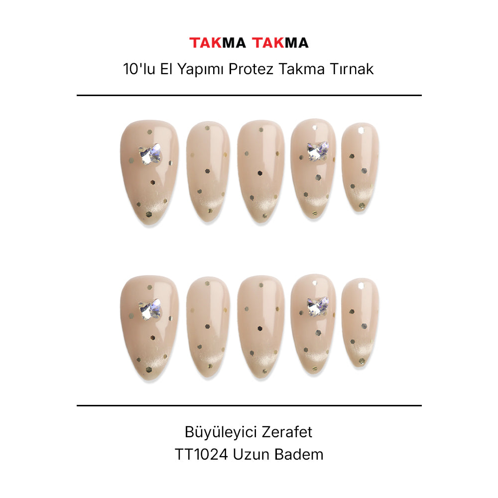 Tekrar Kullanılabilir El Yapımı Protez Takma Tırnak TT1024 - Kainit Serenad - 10'lu