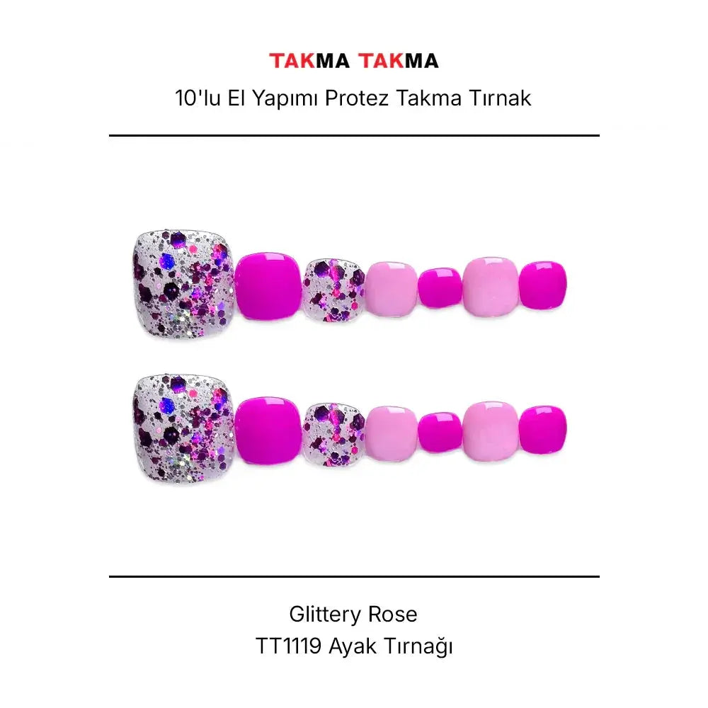 10'lu Pembe Ayak Tırnağı TT1119 Tekrar Kullanılabilir El Yapımı Protez Takma Tırnak Takma Takma