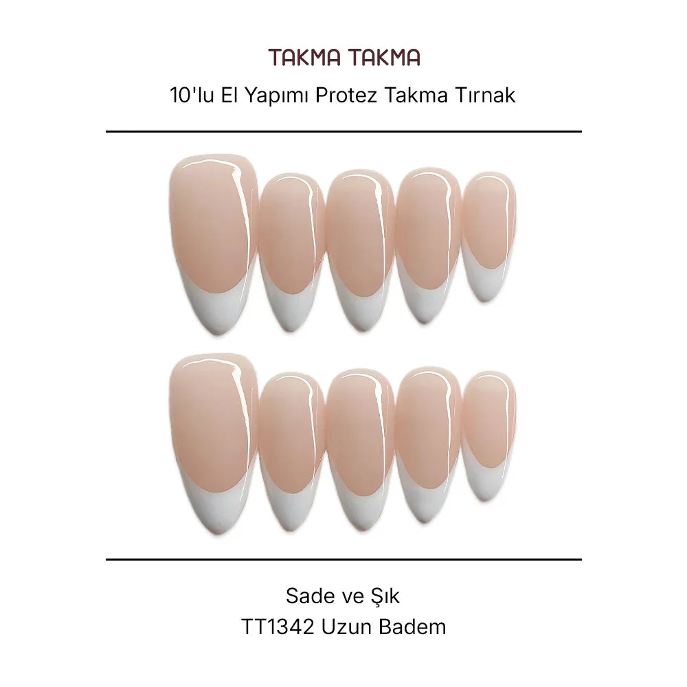 Tekrar Kullanılabilir El Yapımı Protez Takma Tırnak TT1342 - Sade ve Şık - 10'lu