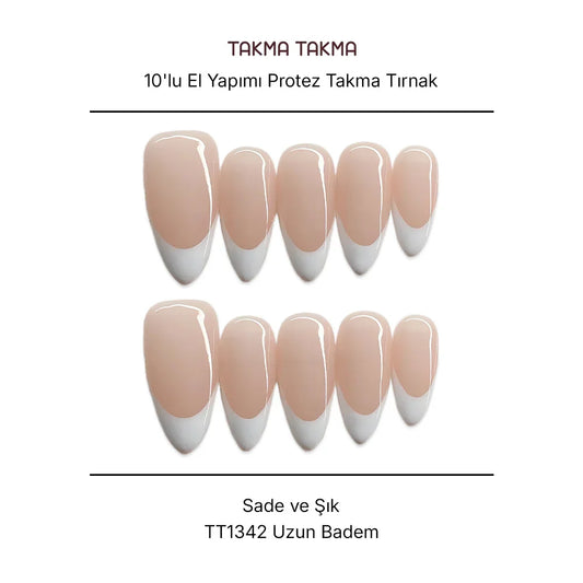 Tekrar Kullanılabilir El Yapımı Protez Takma Tırnak TT1342 - Sade ve Şık - 10'lu