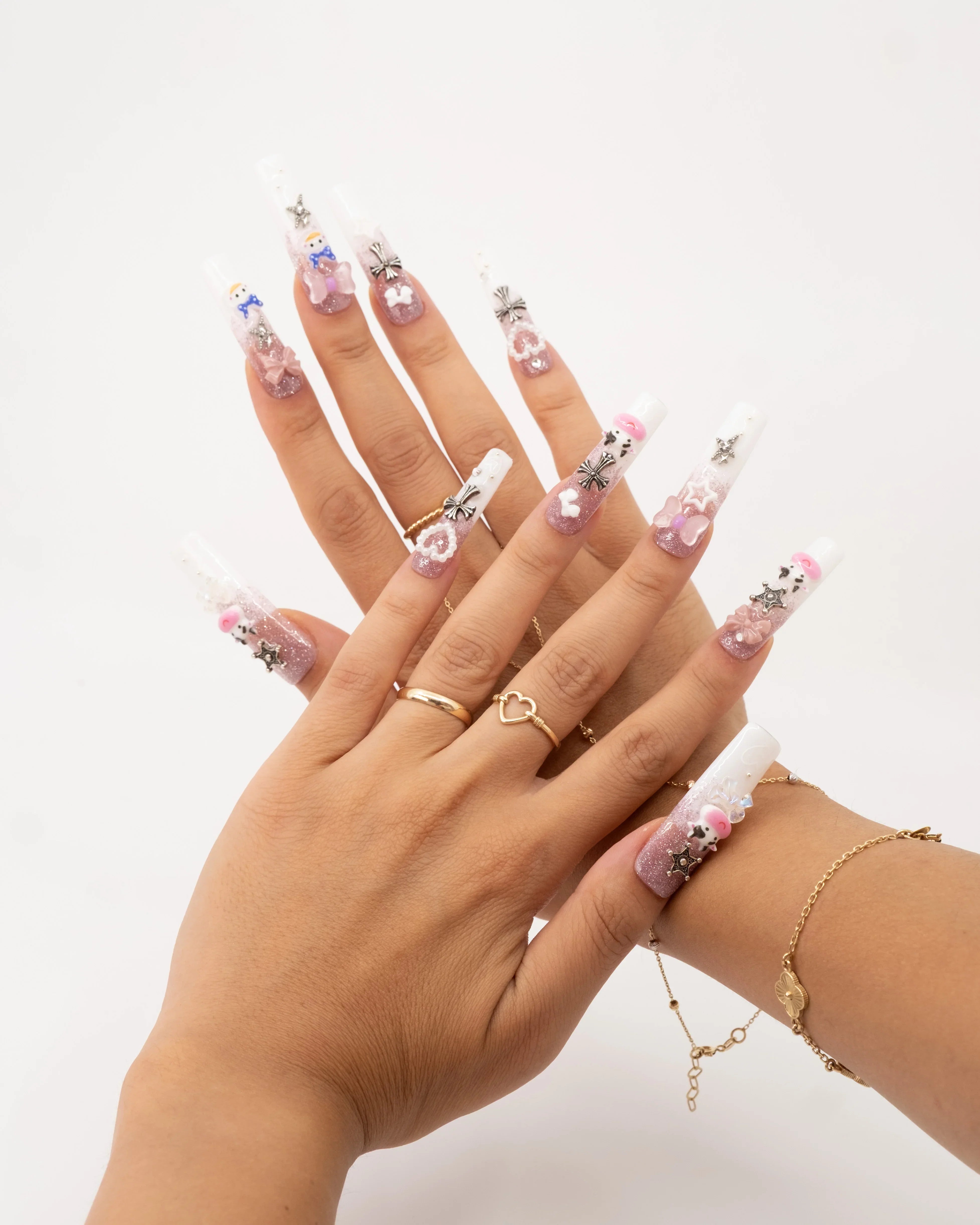 10'lu Beyaz Extra Extra Extra  TT1438 Tekrar Kullanılabilir El Yapımı Protez Takma Tırnak Takma Takma