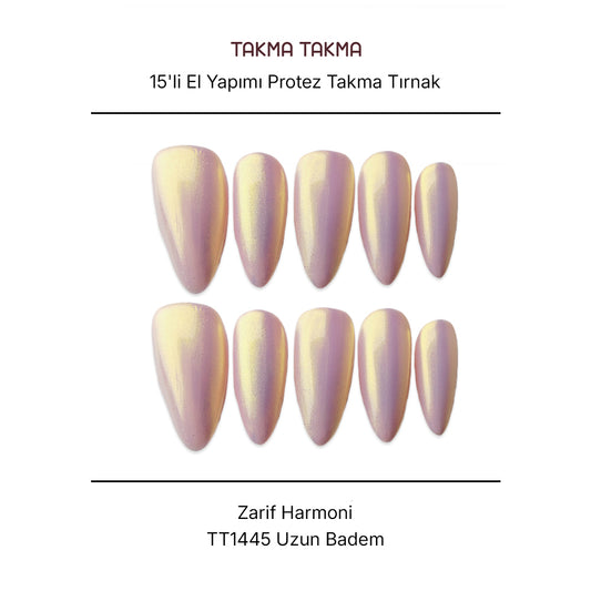 Tekrar Kullanılabilir El Yapımı Protez Takma Tırnak TT1445 Pamuk Prenses 15'li