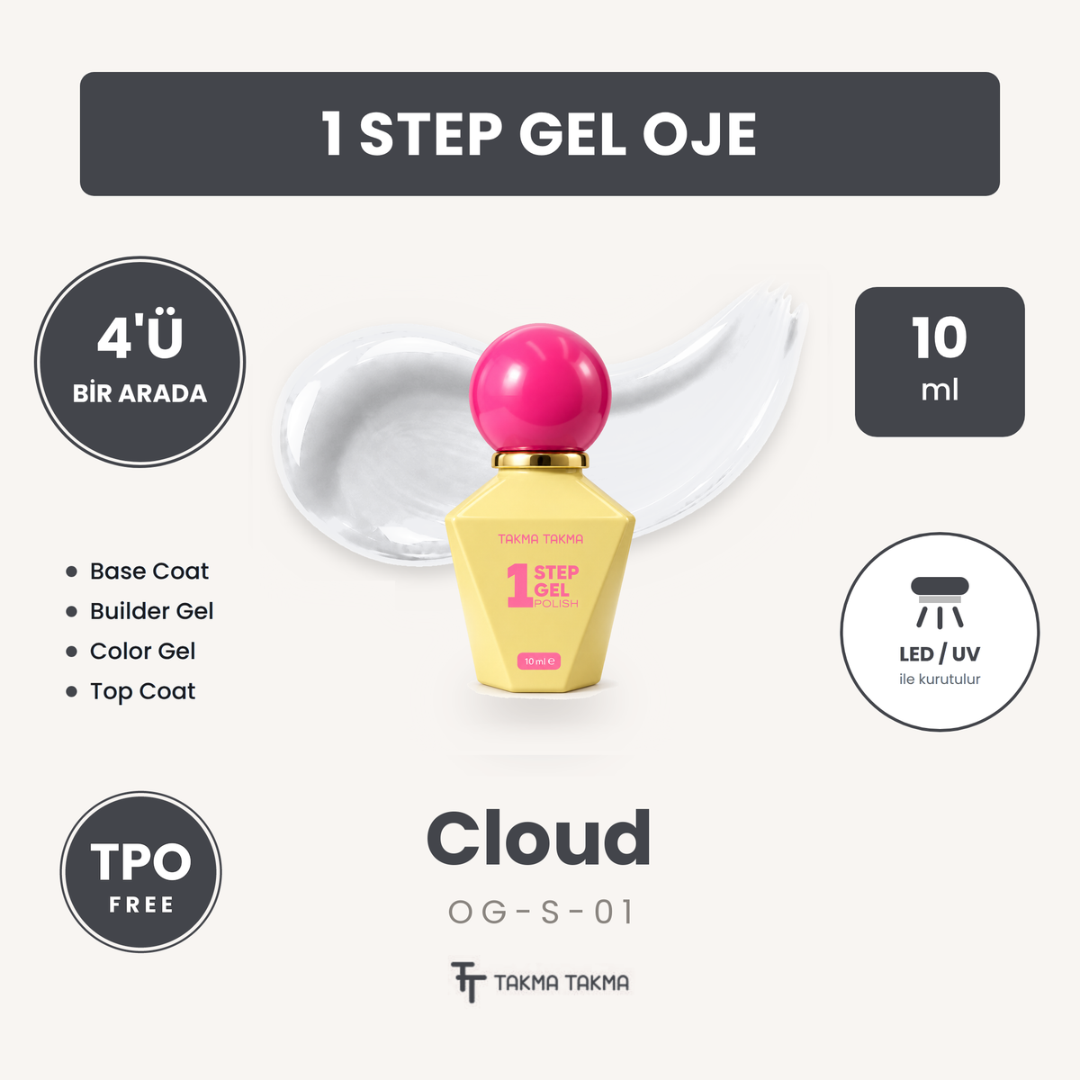 Cloud Süt Beyazı Şeffaf Jelly Kalıcı Oje – 4'ü 1 Arada One Step Jel OG-S-01