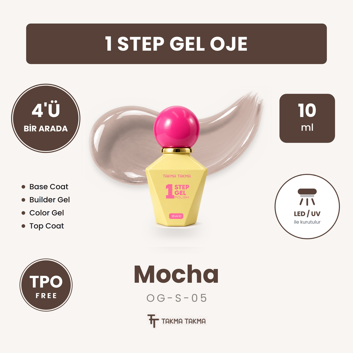 Mocha Sütlü Kahve Şeffaf Jelly Kalıcı Oje – 4'ü 1 Arada One Step Jel OG-S-05