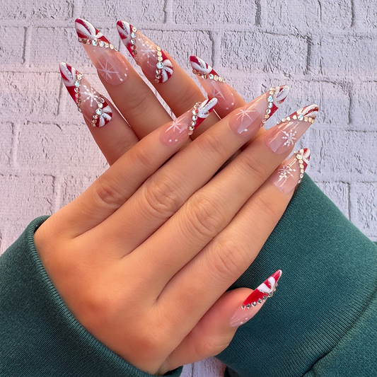 10'lu Kırmızı Uzun Badem TT0525 Tekrar Kullanılabilir El Yapımı Protez Takma Tırnak