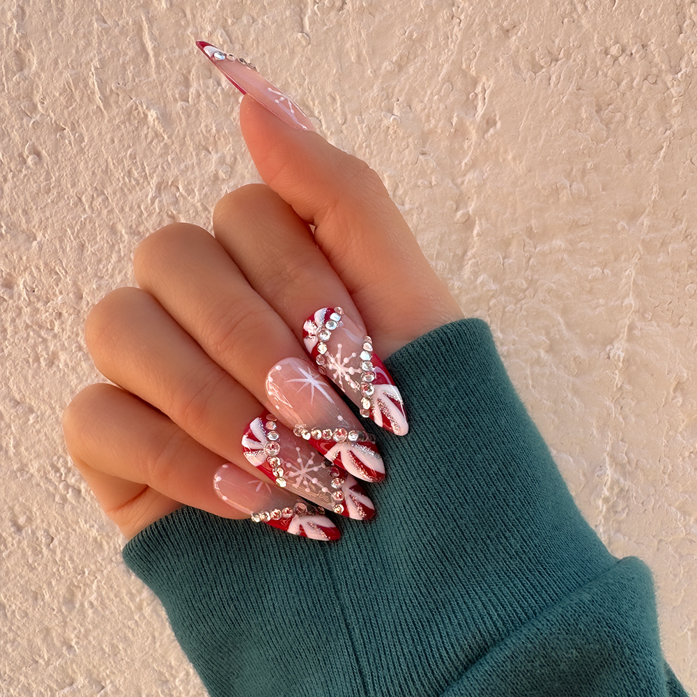 10'lu Kırmızı Uzun Badem TT0525 Tekrar Kullanılabilir El Yapımı Protez Takma Tırnak