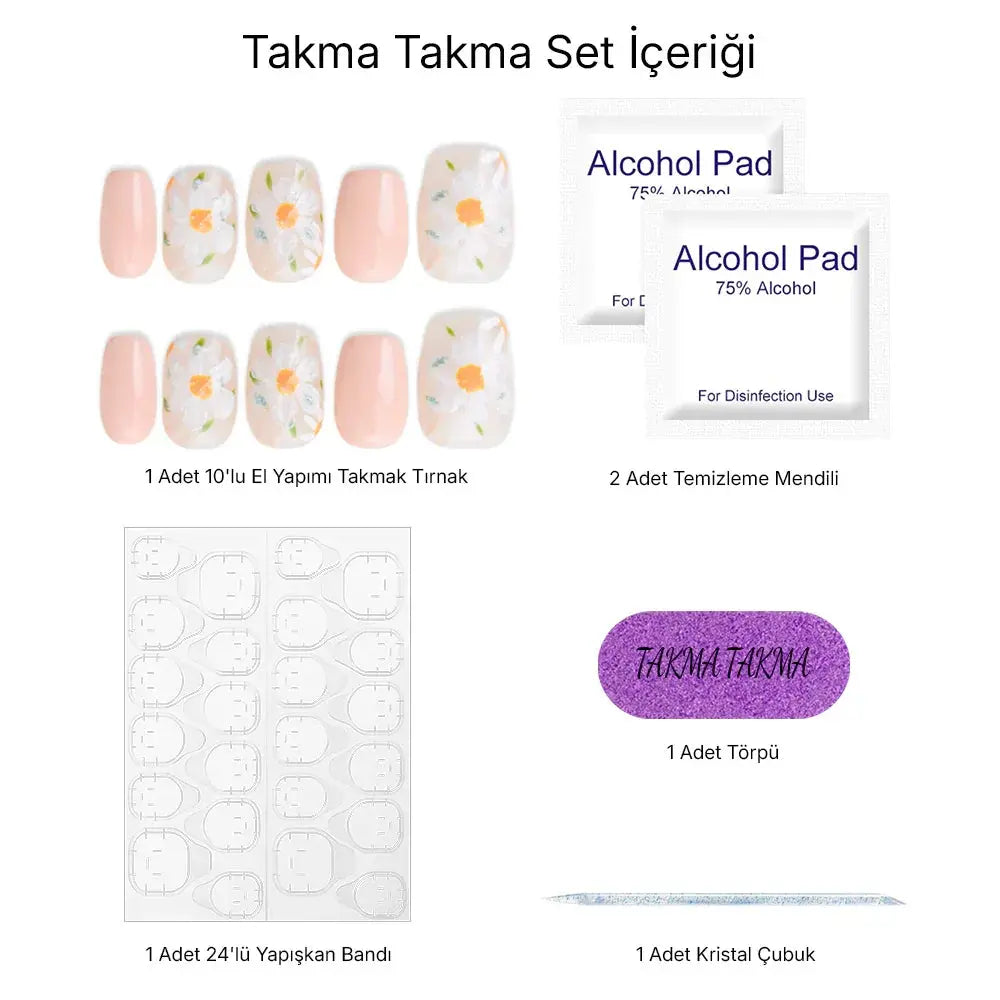 10'lu Pembe Kısa Balerin TT0529 Tekrar Kullanılabilir El Yapımı Protez Takma Tırnak Takma Takma