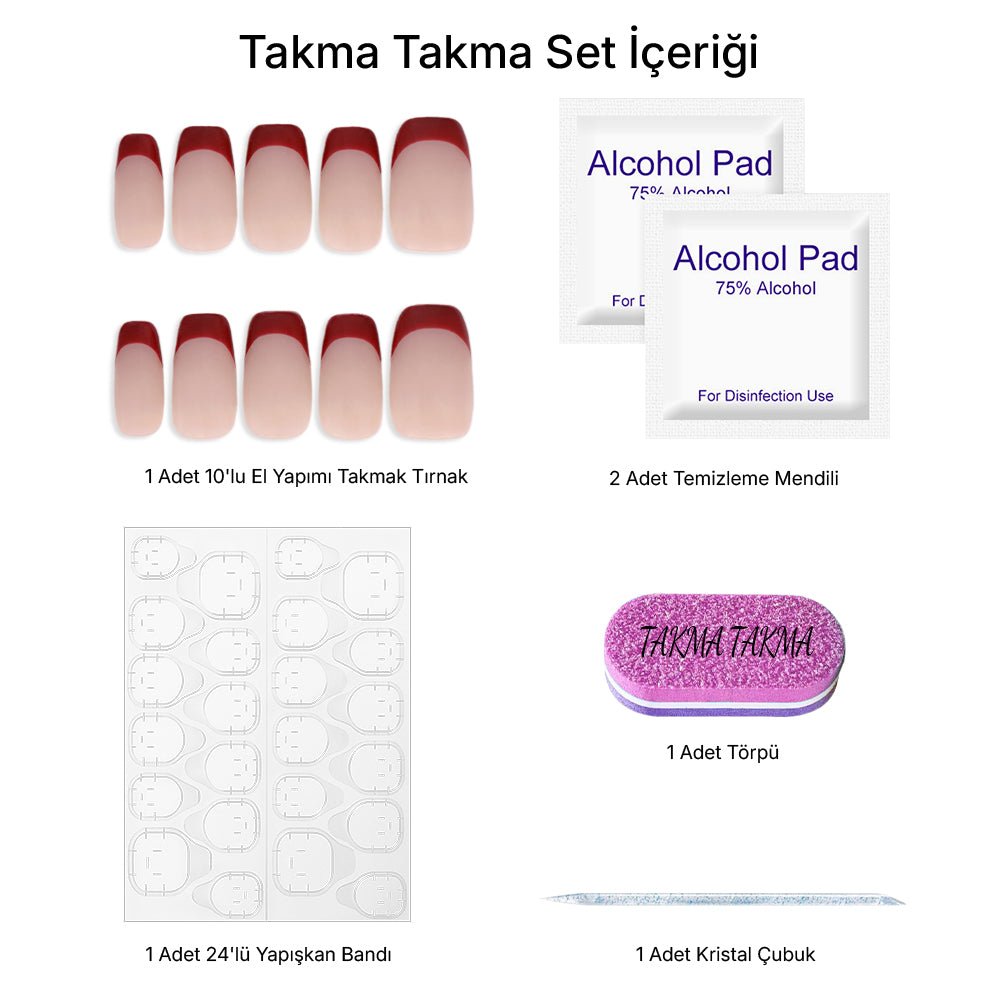 Protez Takma Tırnak Tekrar Kullanılabilir El Yapımı Libera Bereketi - 10'lu Kısa Balerin