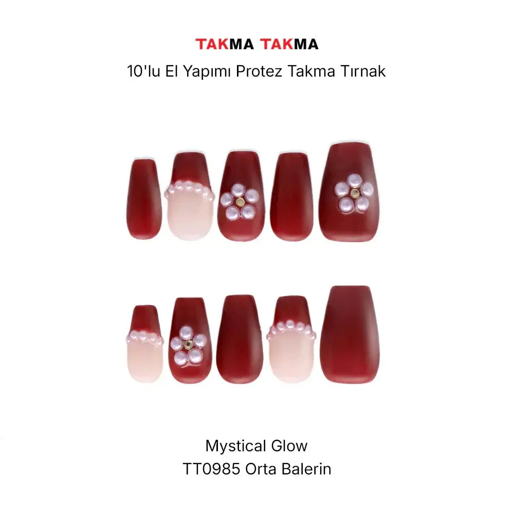 TT0985 - 0985 Aragonit Aria - 10'lu Tekrar Kullanılabilir El Yapımı Protez Takma Tırnak Takma Takma