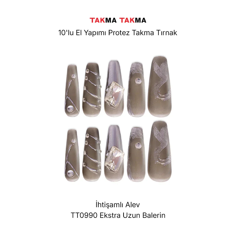 Tekrar Kullanılabilir El Yapımı Protez Takma Tırnak Lepidolit Balad - 10'lu TT0990