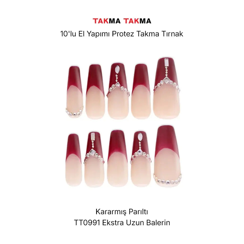 TT0991 - 0991 Obsidiyen Rapsodi - 10'lu Tekrar Kullanılabilir El Yapımı Protez Takma Tırnak Takma Takma