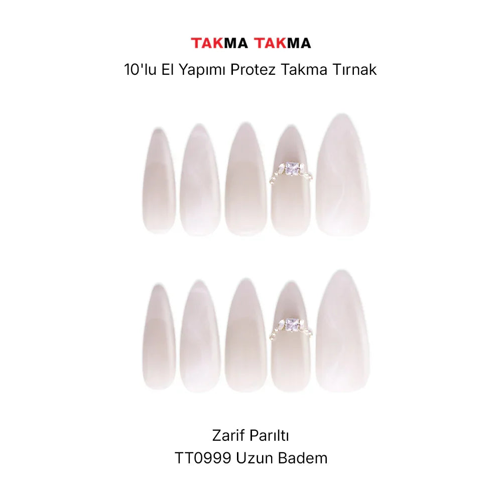 TT0999 - 0999 Diamonid Senfoni - 10'lu Tekrar Kullanılabilir El Yapımı Protez Takma Tırnak Takma Takma