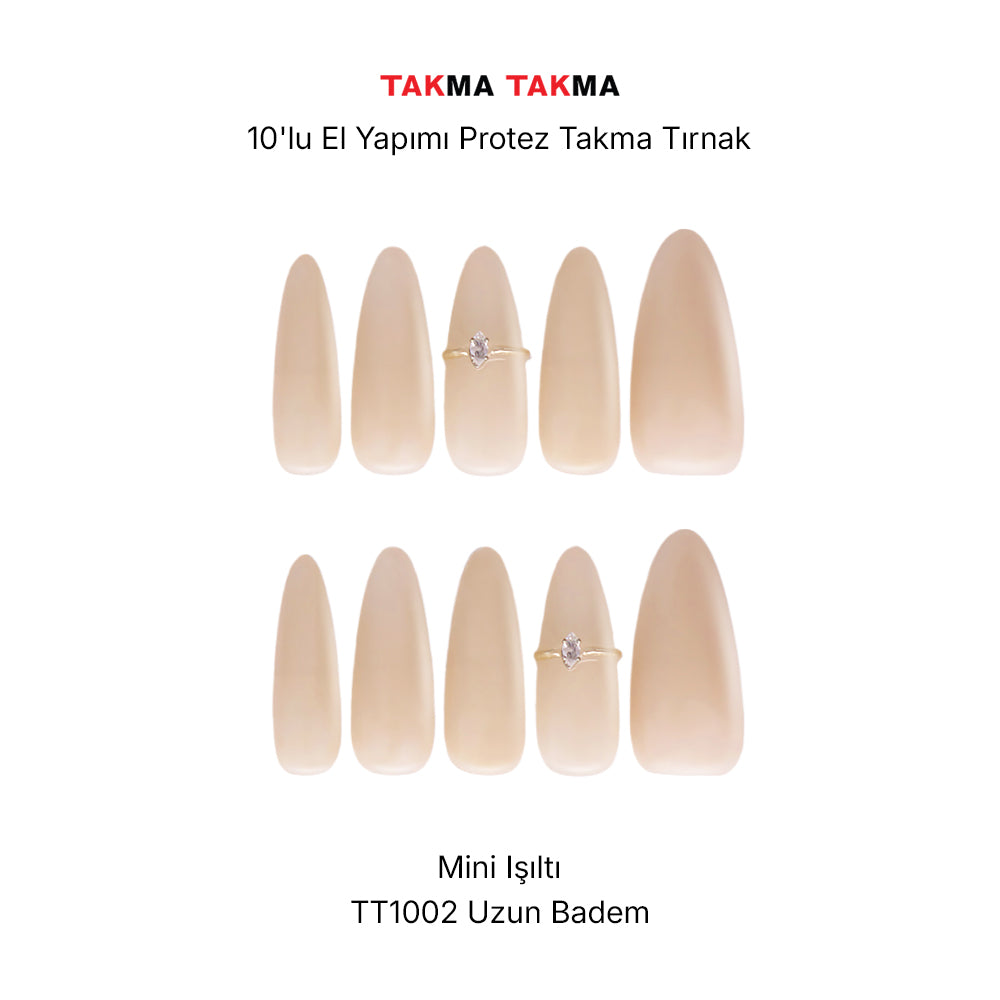 Tekrar Kullanılabilir El Yapımı Protez Takma Tırnak - Erinit Aria - 10'lu Uzun Badem - TT1002