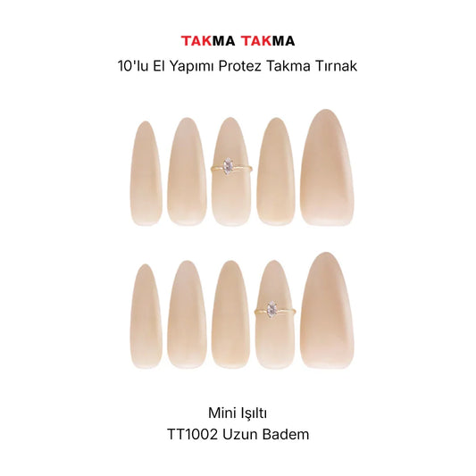 Tekrar Kullanılabilir El Yapımı Protez Takma Tırnak - Erinit Aria - 10'lu Uzun Badem - TT1002